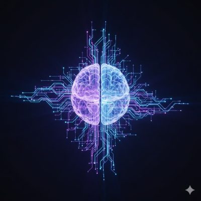 Digital brain with glowing circuit board connections, artificial intelligence concept_