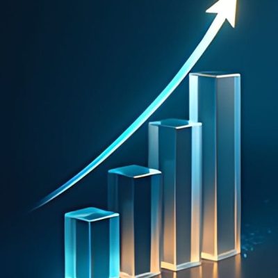 Translucent Financial Growth Bar Chart with Upward Arrow